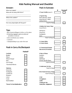 Kids Packing Checklist